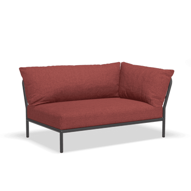 Maroon right corner lounge sofa with dark gray aluminum frame