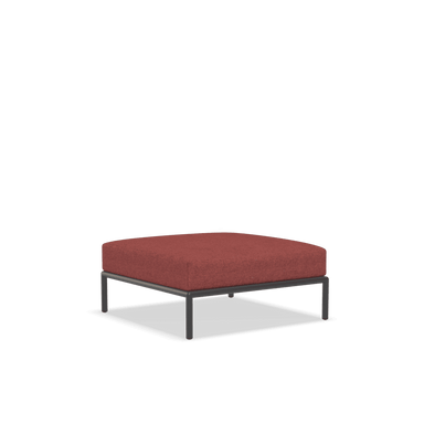 Maroon square outdoor ottoman with dark gray aluminum frame