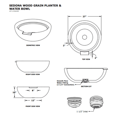 27" Sedona Wood Grain Outdoor Planter & Water Bowl Specs