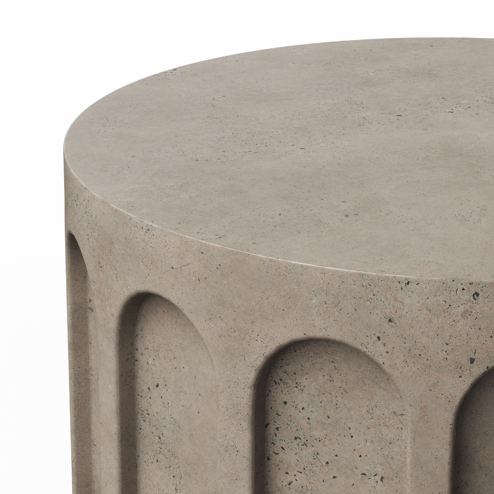 Atlas Outdoor Concrete Round Coffee Table in grey color - close up view