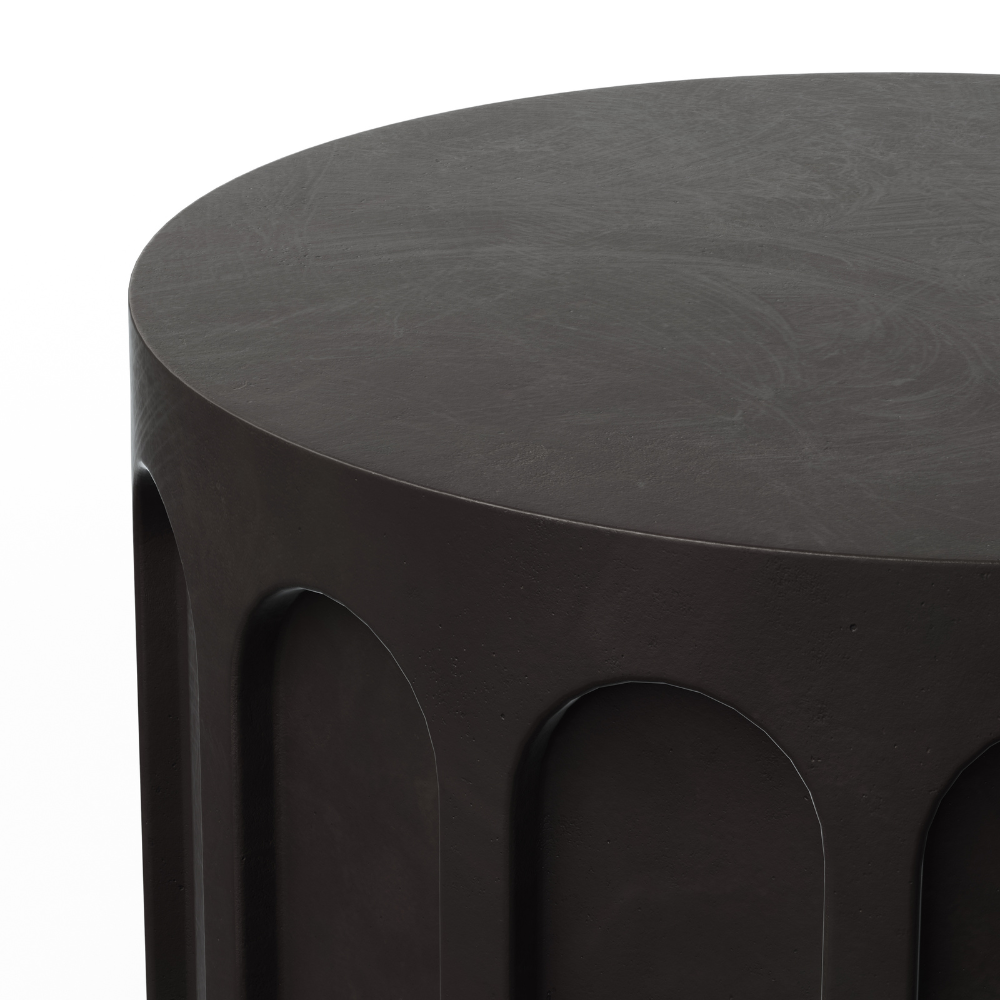 Atlas Outdoor Concrete Round Coffee Table in matte black color - close up view