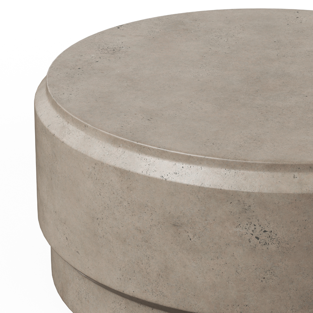 Barrel Outdoor Concrete Round Coffee Table in grey color - close up view