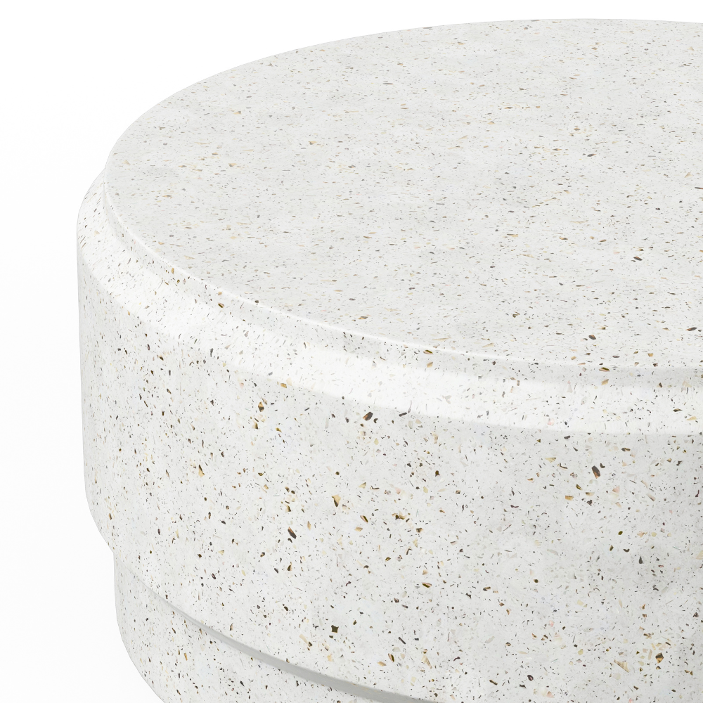 Barrel Outdoor Concrete Round Coffee Table in ivory color - close up view