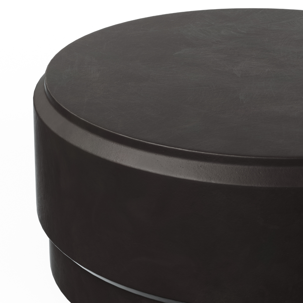 Barrel Outdoor Concrete Round Coffee Table in matte black color - close up view