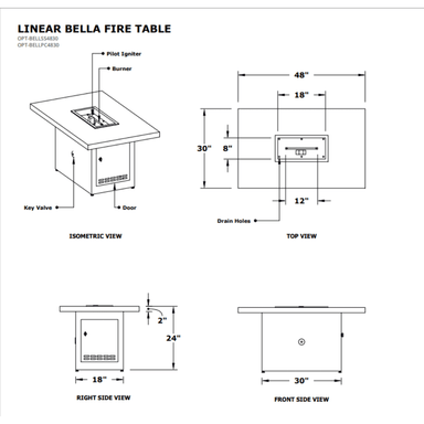 Bella Linear Metal Fire Table Specs