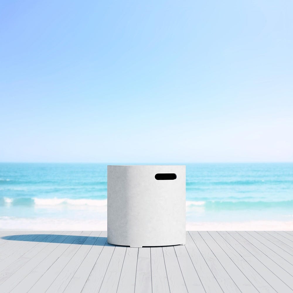 Cabo Tank Cover Side Table with seaside background