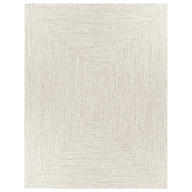 White rectangular machine woven outdoor rug 