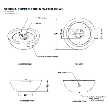 Sedona Hammered Copper Fire & Water Bowl Specs