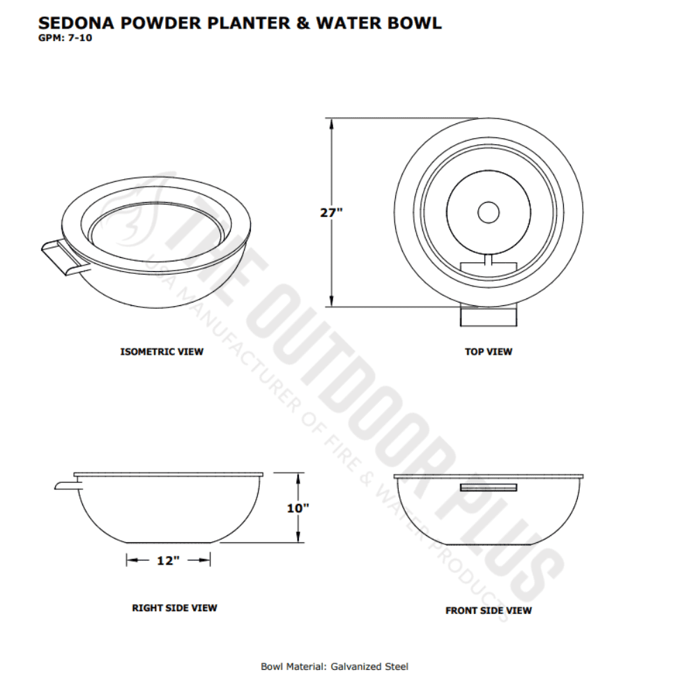 Sedona Powder Coated Water Bowl Specs