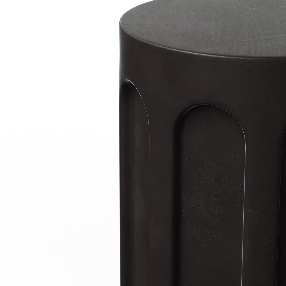 Atlas Outdoor Concrete Round Stool in matte black color - close up view