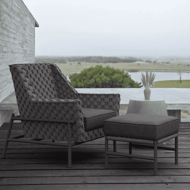 Boxhill's Avalon Outdoor Club Chair lifestyle with Avalon Ottoman and Durban Side Table 