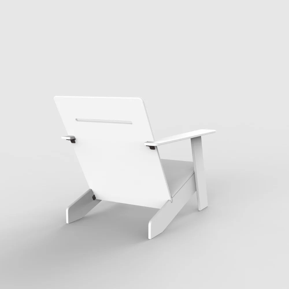 White outdoor lounge chair, back view