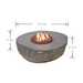 A large concrete fire table featuring a stone fire pit, with vibrant flames dancing above its surface.