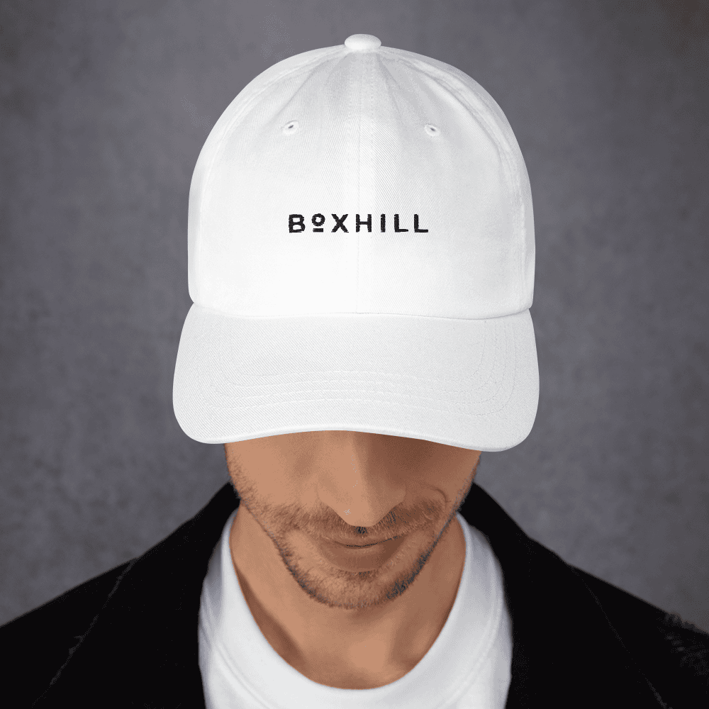 Boxhill's Minimalist White Hat on man's head front view