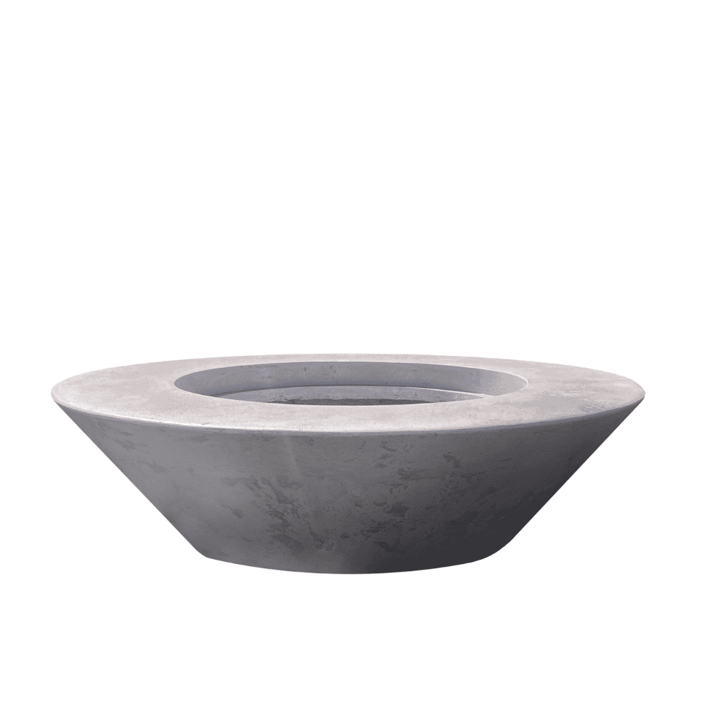 Grey outdoor round concrete fire bowl