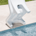 white pool chair placed at poolside with water flowing out from the bottom stands