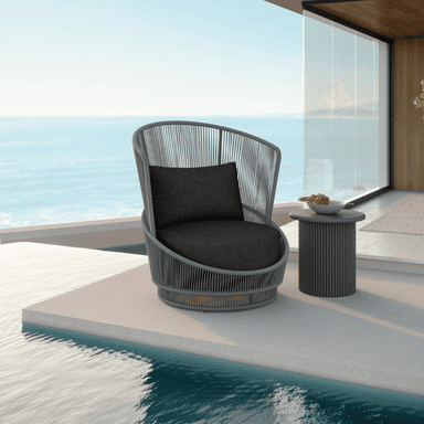 Boxhill's  Palma Outdoor Swivel Club Chair Mocha lifestyle image with Palma Side Table at pool side