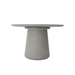 A round concrete outdoor dining table featuring a sturdy circular base, ideal for al fresco gatherings and meals.