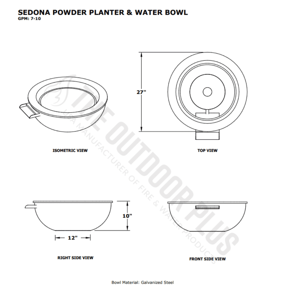 Sedona Powder Coated Planter & Water Bowl Specs