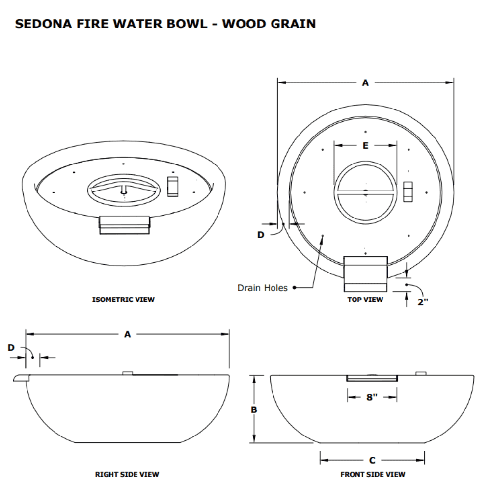 Sedona Wood Grain Concrete Fire & Water Bowl Specs
