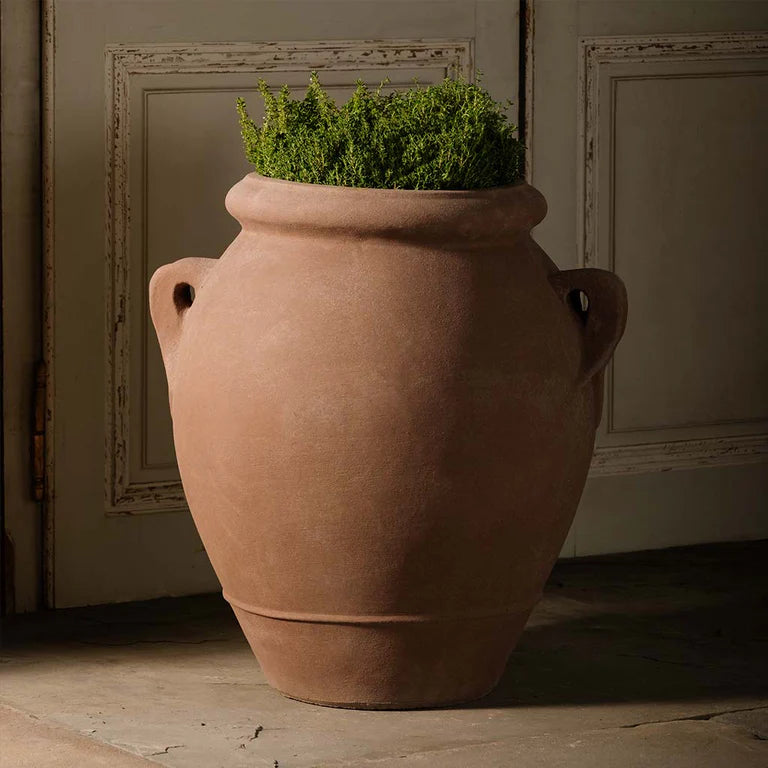 Italian Terracotta Naturale Olive Urn with Handles